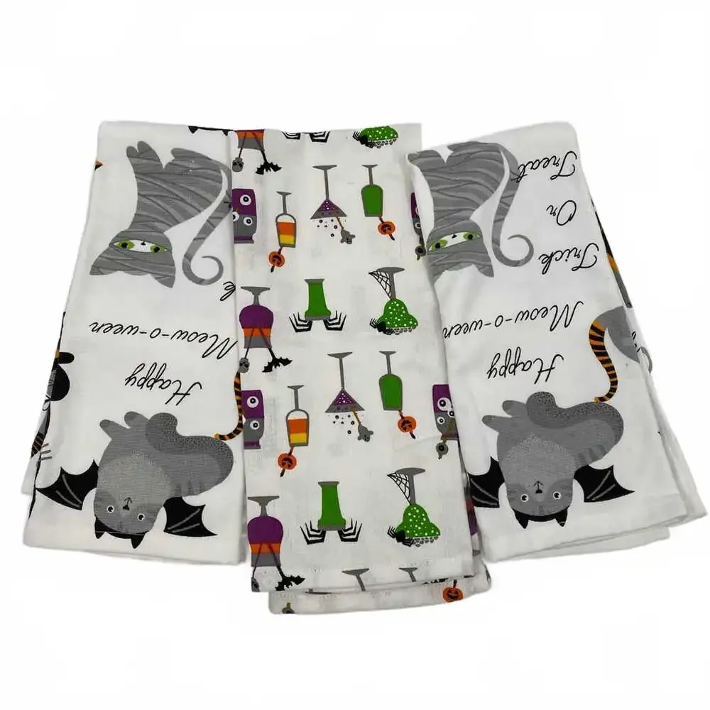 La Cuisine White Halloween Printed 3 Tea Towel Set | Kitchen Essentials